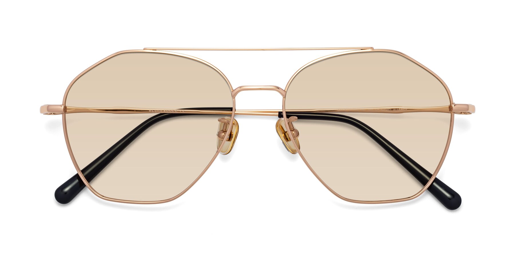 Folded Front of Linton in Rose Gold with Light Brown Tinted Lenses
