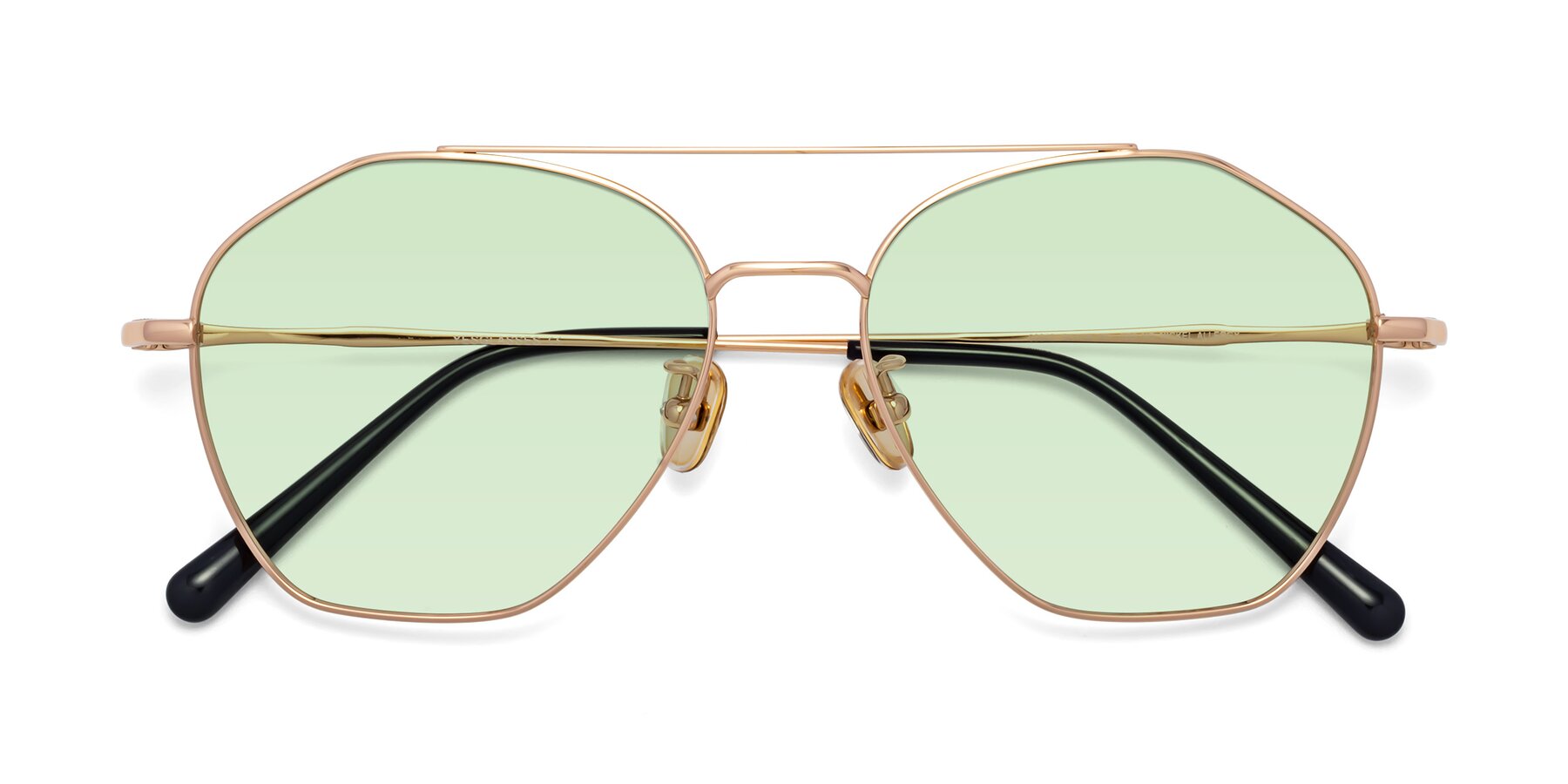 Folded Front of 90042 in Rose Gold with Light Green Tinted Lenses