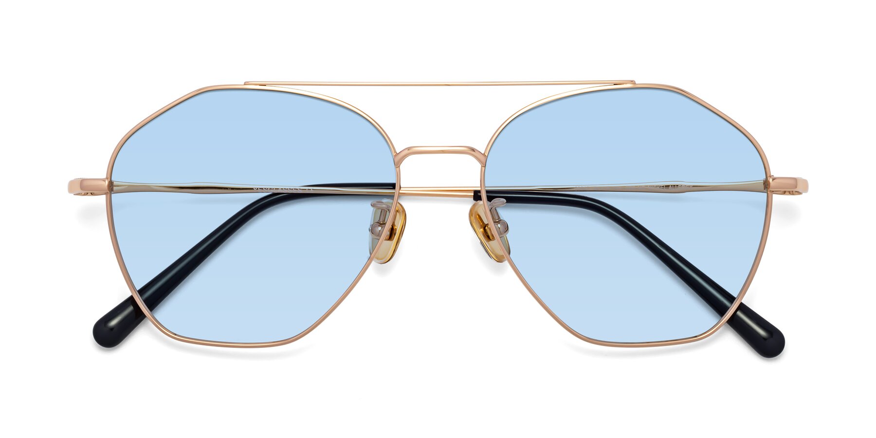 Folded Front of 90042 in Rose Gold with Light Blue Tinted Lenses