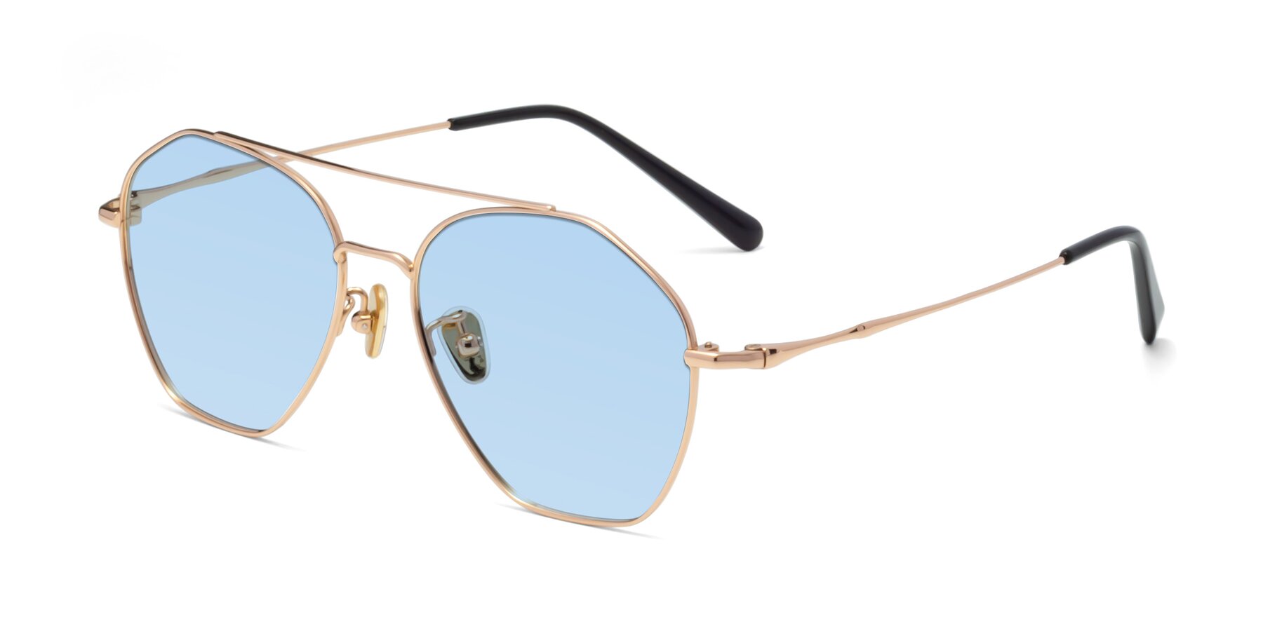 Angle of Linton in Rose Gold with Light Blue Tinted Lenses