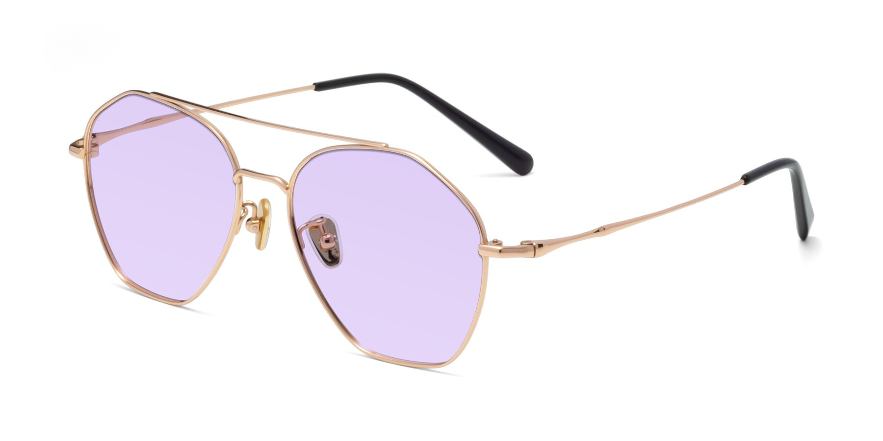 Angle of Linton in Rose Gold with Light Purple Tinted Lenses