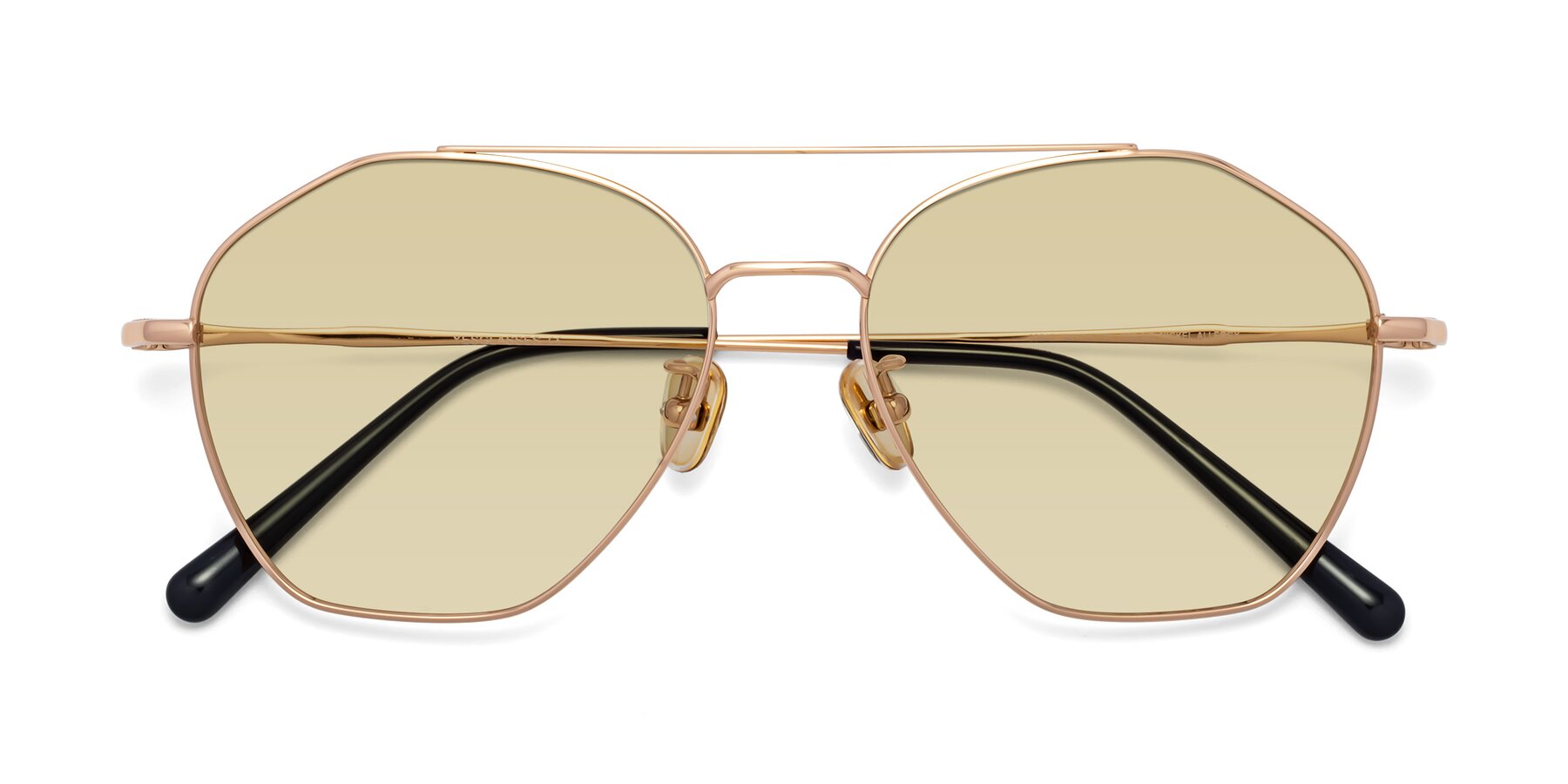 Folded Front of Linton in Rose Gold with Light Champagne Tinted Lenses