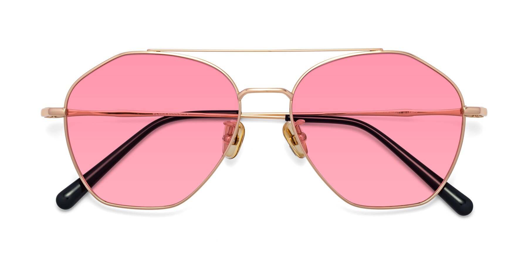 Folded Front of Linton in Rose Gold with Pink Tinted Lenses