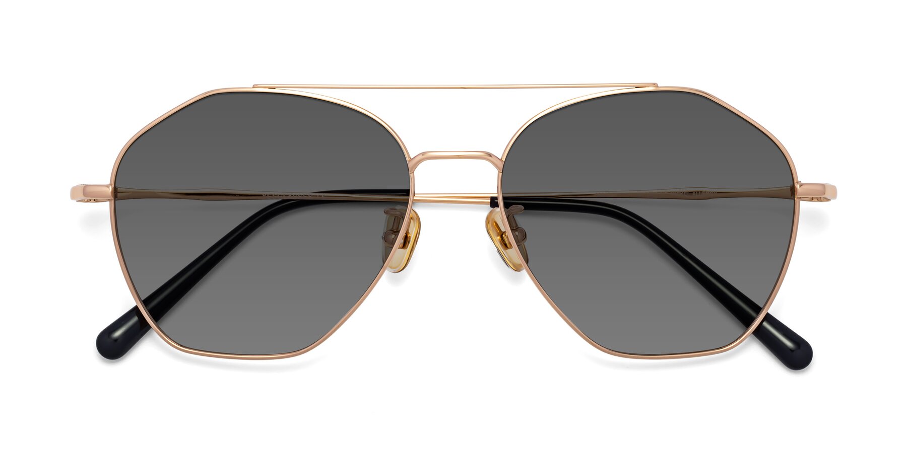 Folded Front of 90042 in Rose Gold with Medium Gray Tinted Lenses