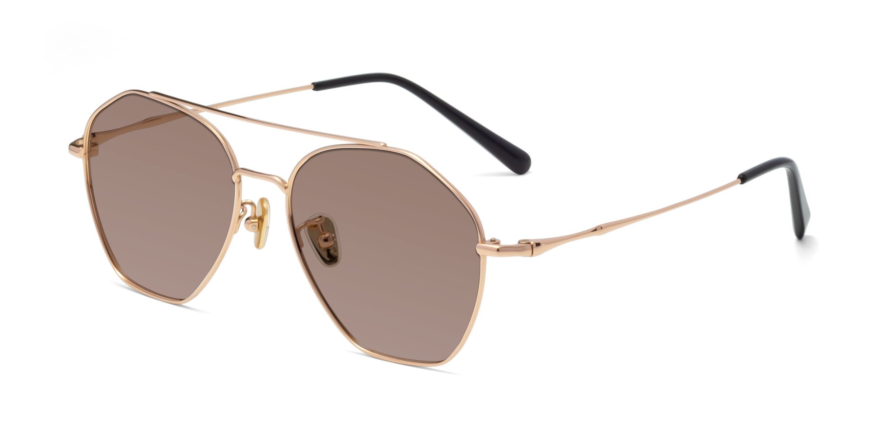 Angle of Linton in Rose Gold with Medium Brown Tinted Lenses