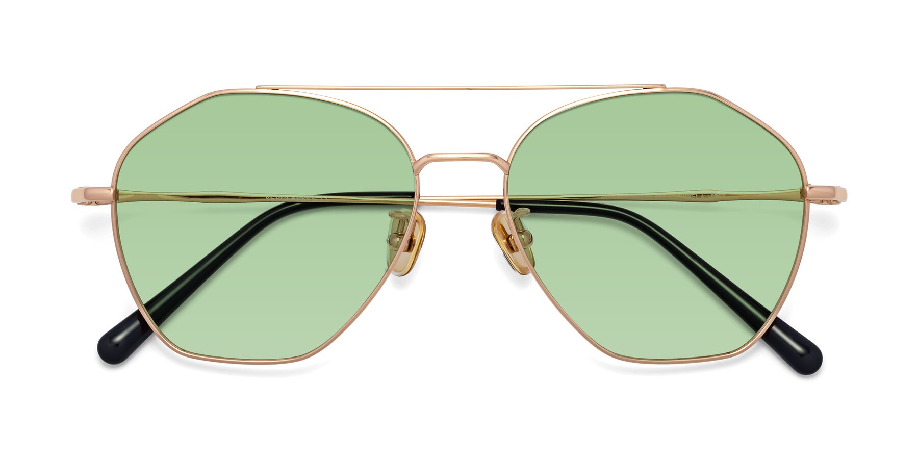 Folded Front of 90042 in Rose Gold with Medium Green Tinted Lenses