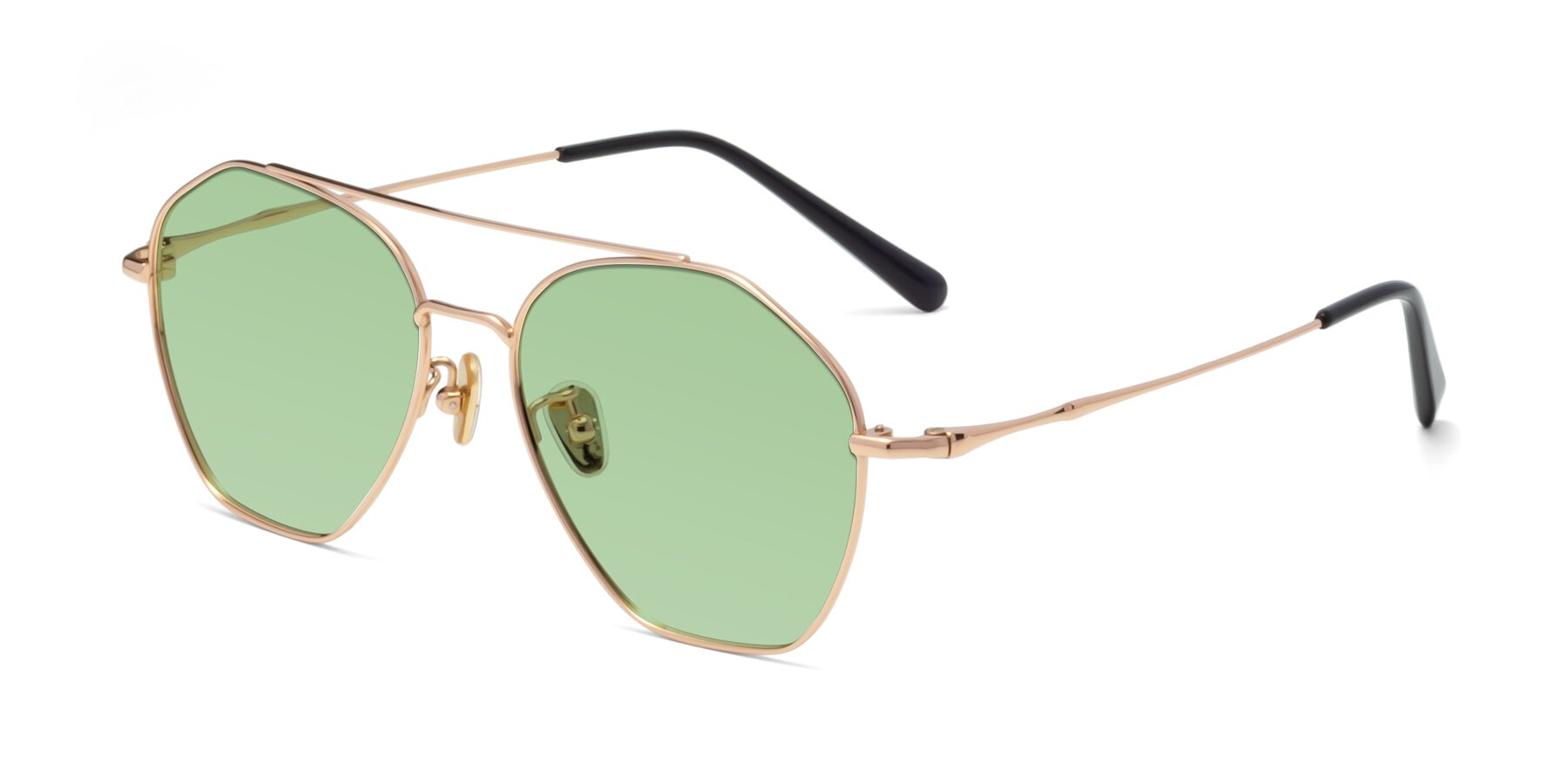 Angle of Linton in Rose Gold with Medium Green Tinted Lenses