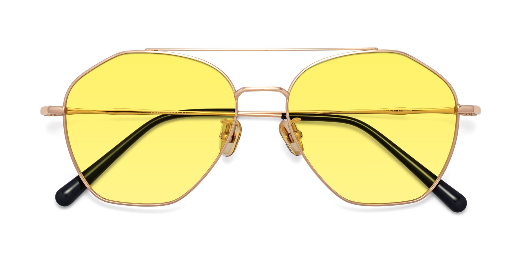 Folded Front of 90042 in Rose Gold with Medium Yellow Tinted Lenses