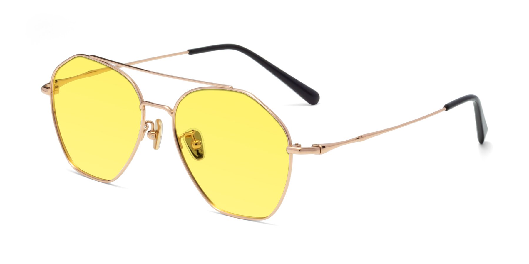 Angle of 90042 in Rose Gold with Medium Yellow Tinted Lenses