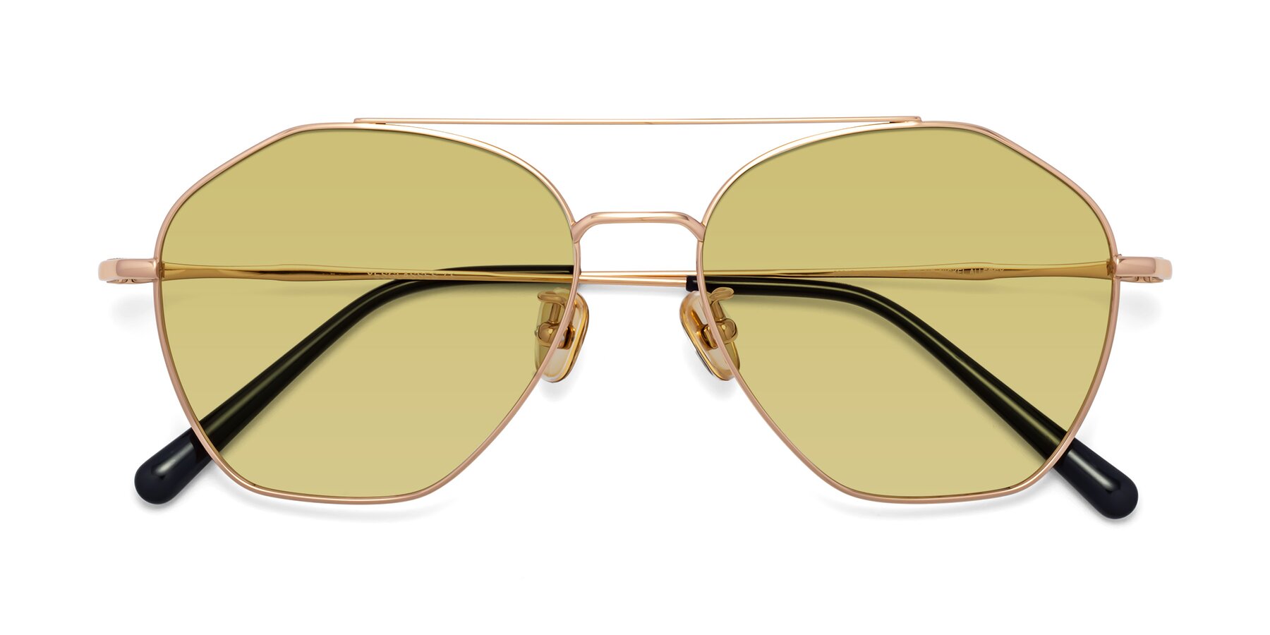 Folded Front of 90042 in Rose Gold with Medium Champagne Tinted Lenses
