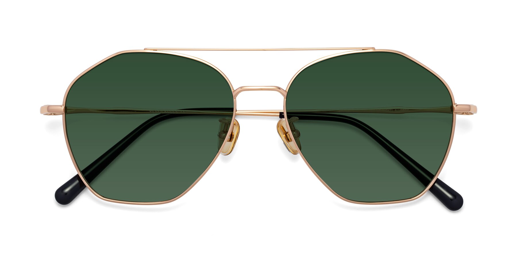 Folded Front of 90042 in Rose Gold with Green Tinted Lenses