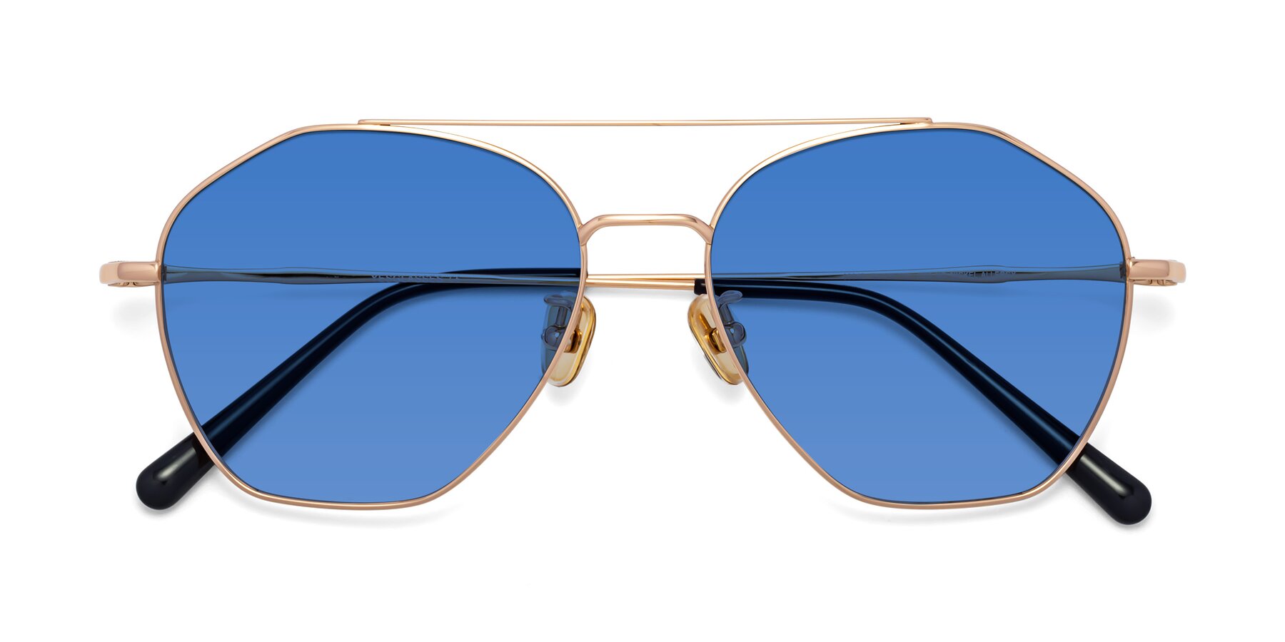 Folded Front of 90042 in Rose Gold with Blue Tinted Lenses