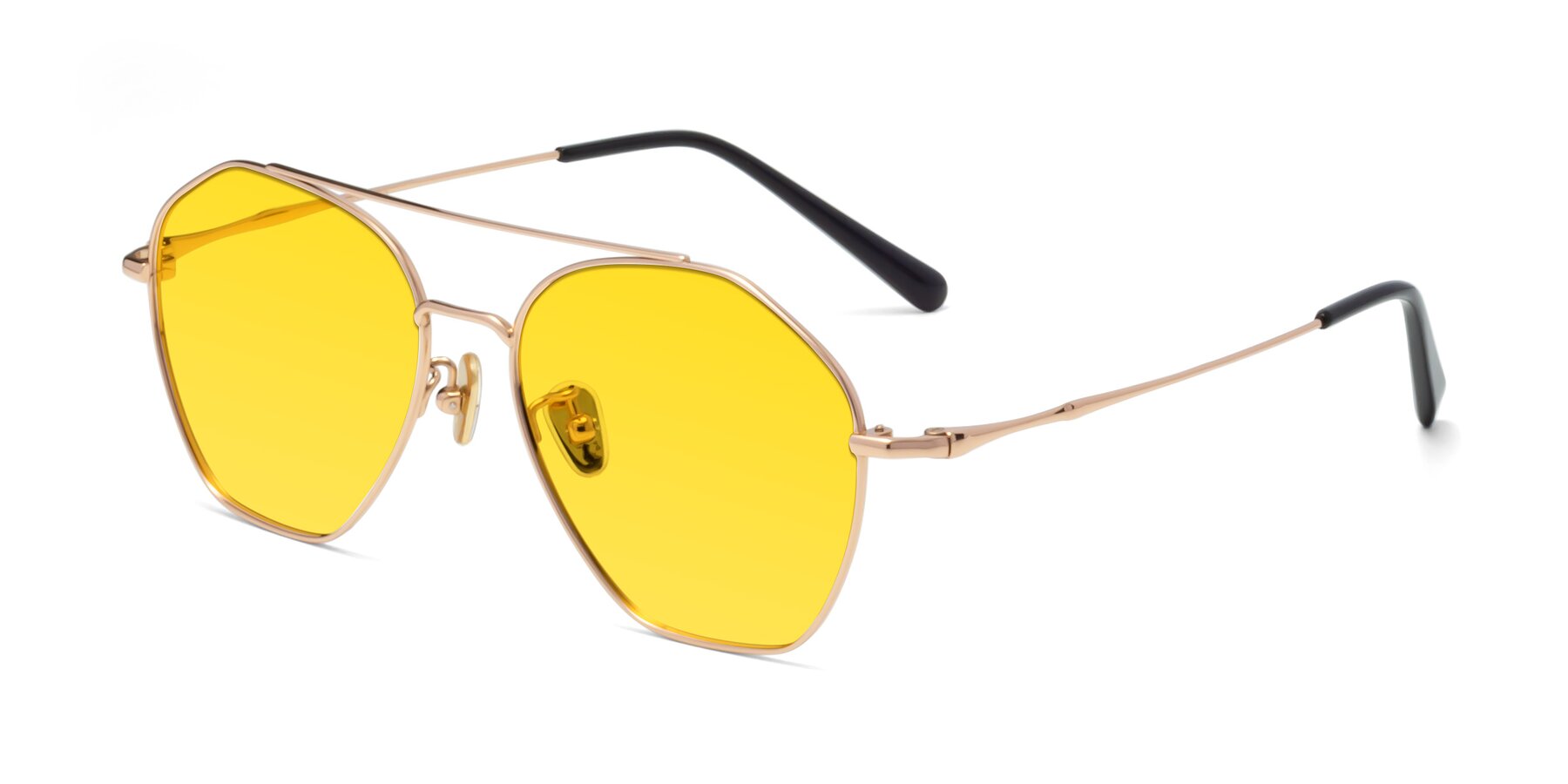 Angle of Linton in Rose Gold with Yellow Tinted Lenses