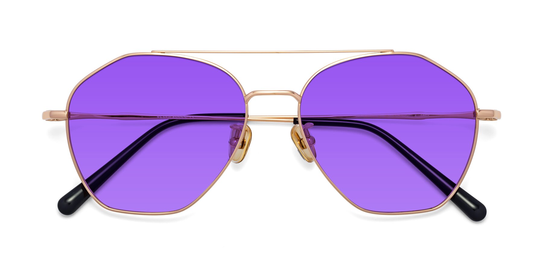 Folded Front of 90042 in Rose Gold with Purple Tinted Lenses