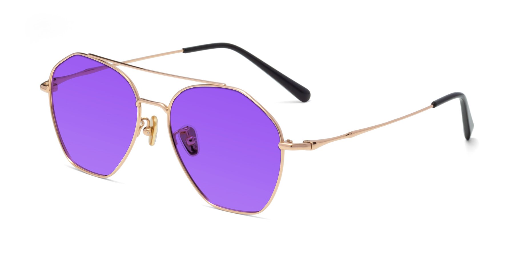 Angle of 90042 in Rose Gold with Purple Tinted Lenses