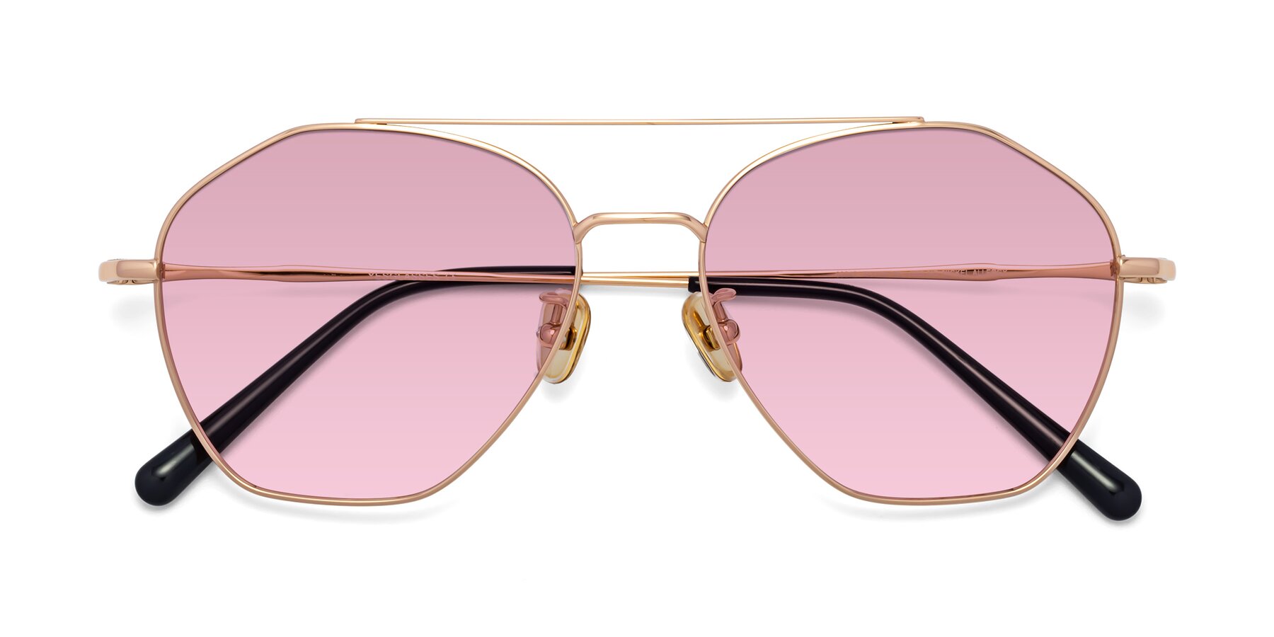 Folded Front of Linton in Rose Gold with Light Wine Tinted Lenses