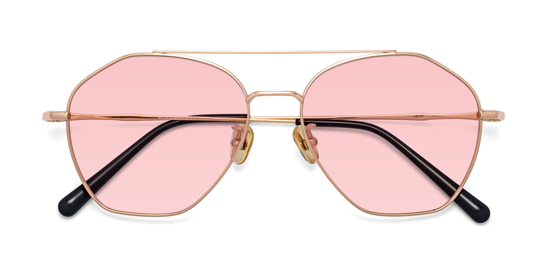 Folded Front of Linton in Rose Gold with Light Garnet Tinted Lenses