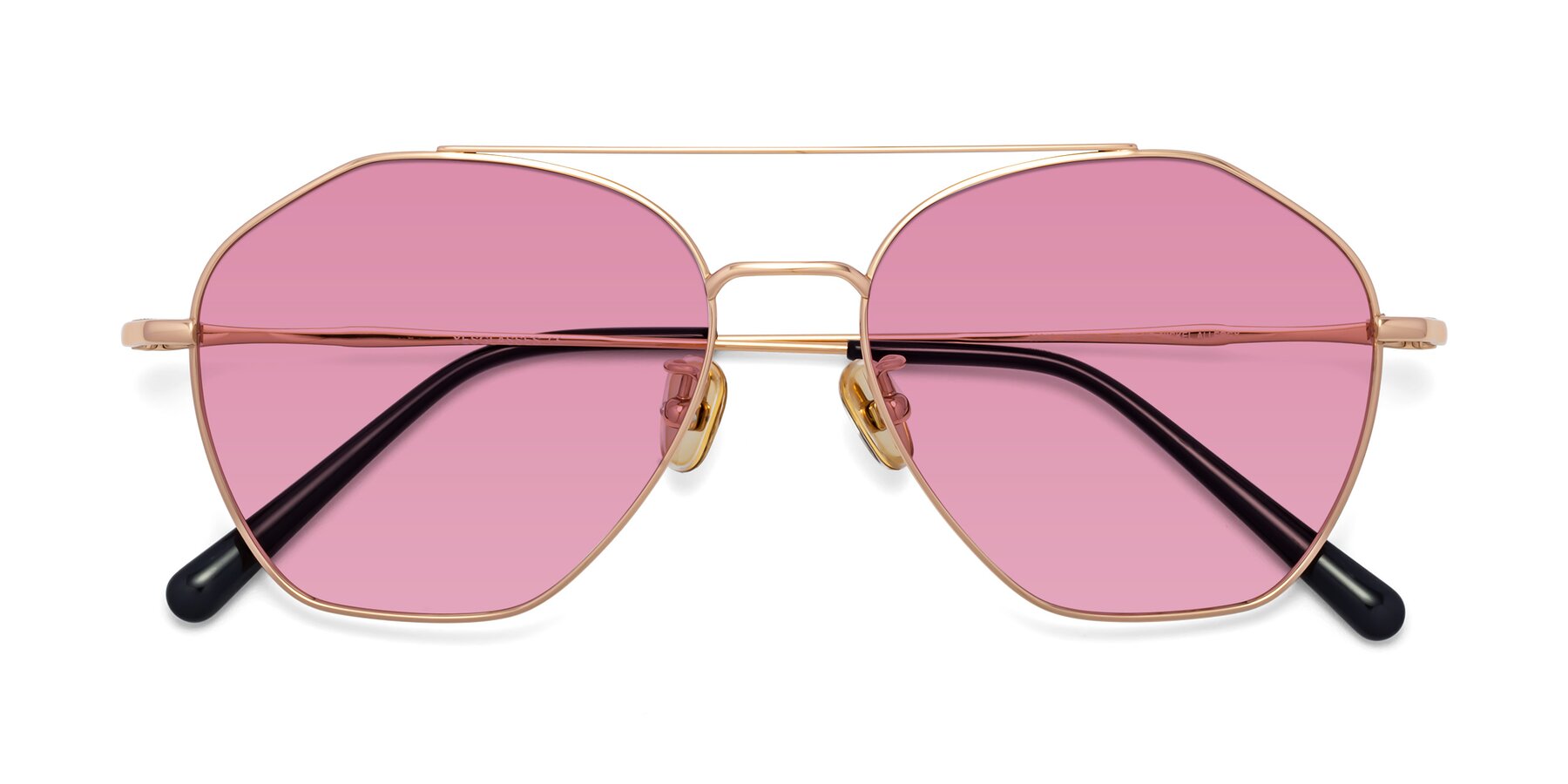 Folded Front of Linton in Rose Gold with Medium Wine Tinted Lenses