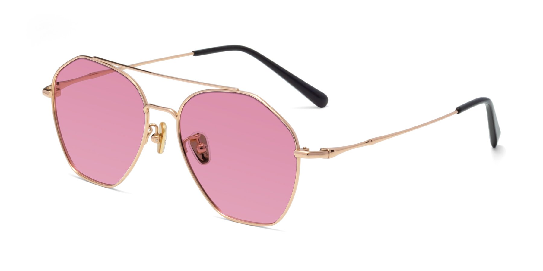 Angle of Linton in Rose Gold with Medium Wine Tinted Lenses