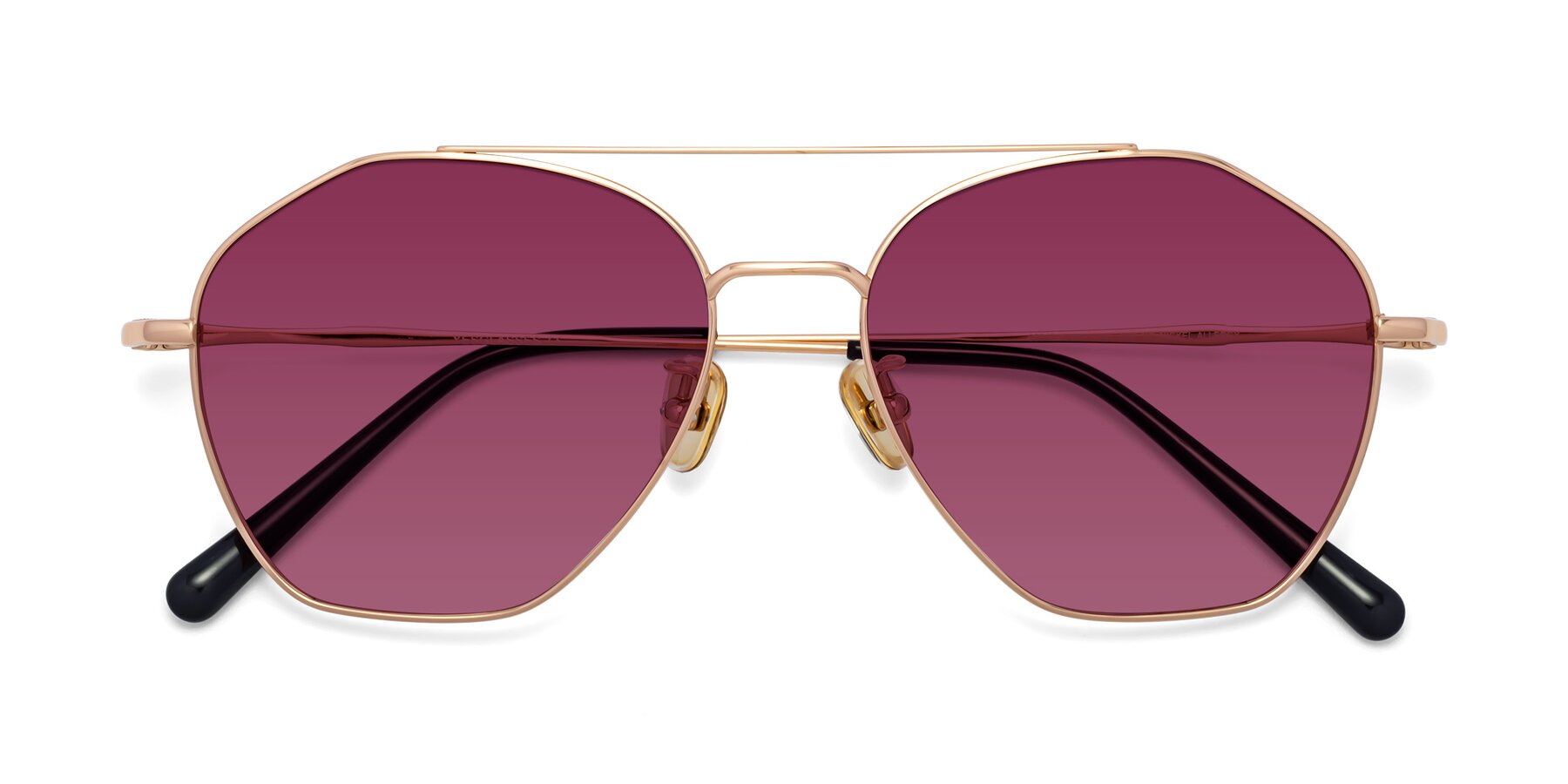 Folded Front of Linton in Rose Gold with Wine Tinted Lenses