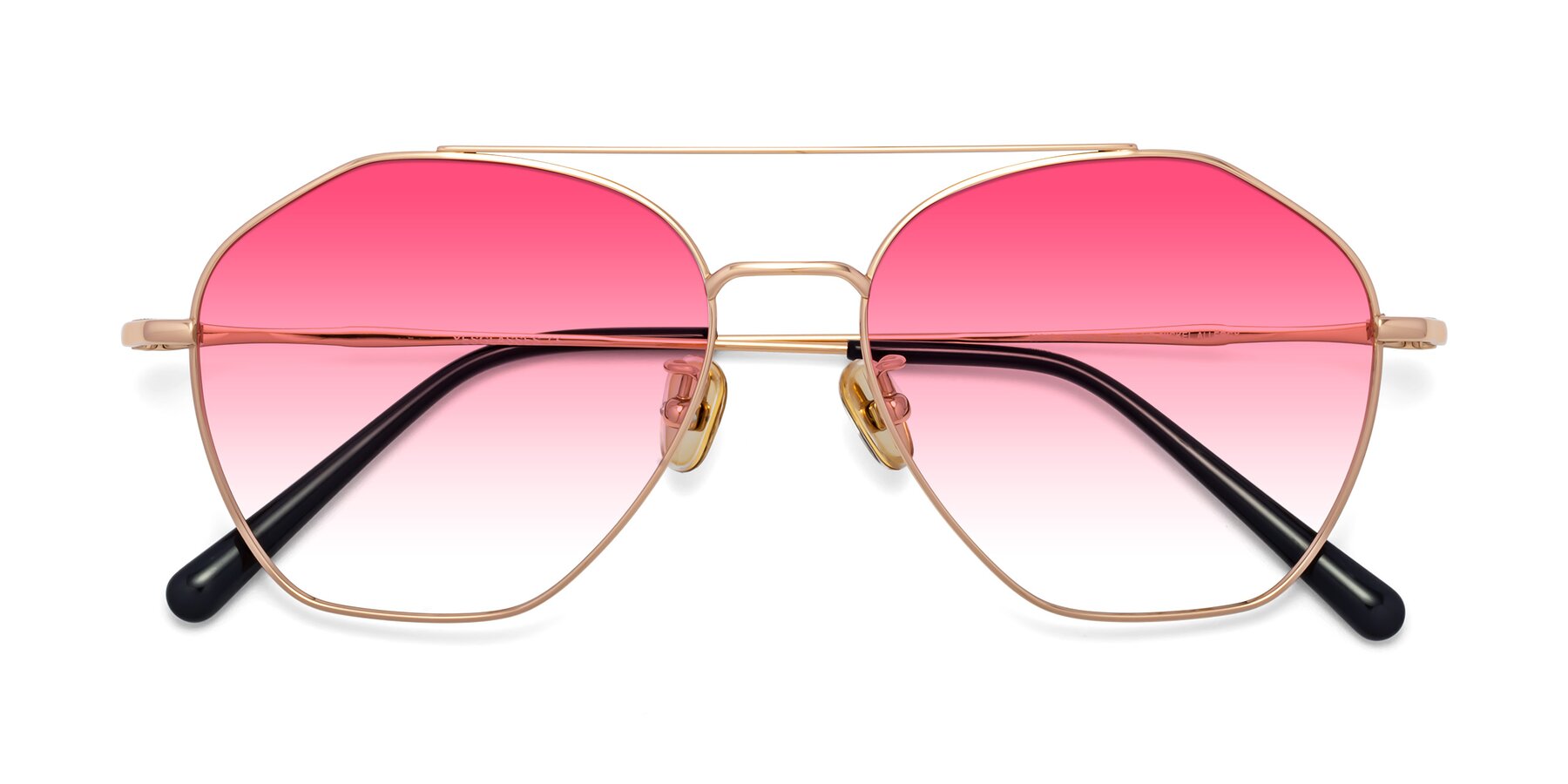 Folded Front of Linton in Rose Gold with Pink Gradient Lenses