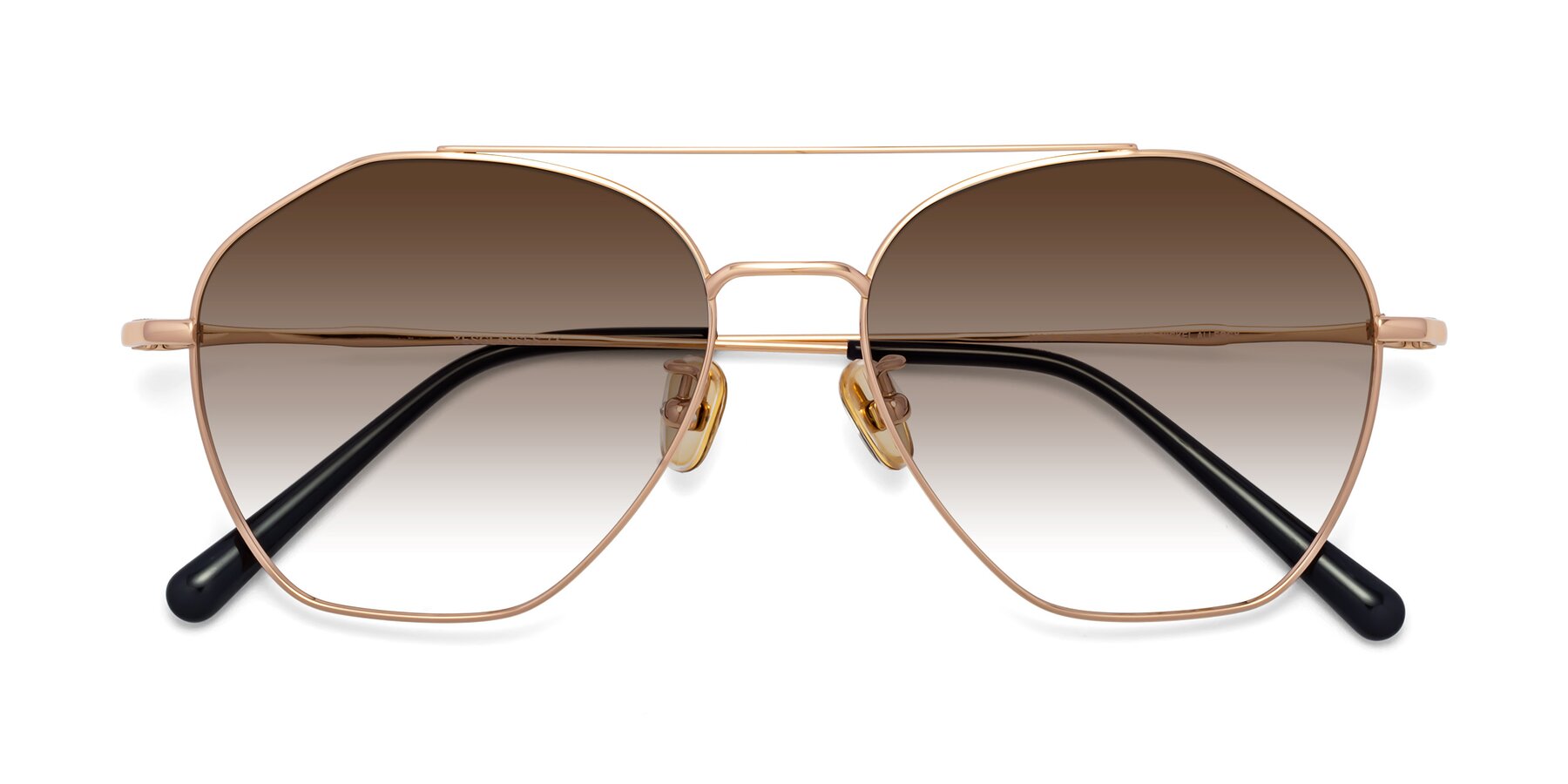 Folded Front of Linton in Rose Gold with Brown Gradient Lenses