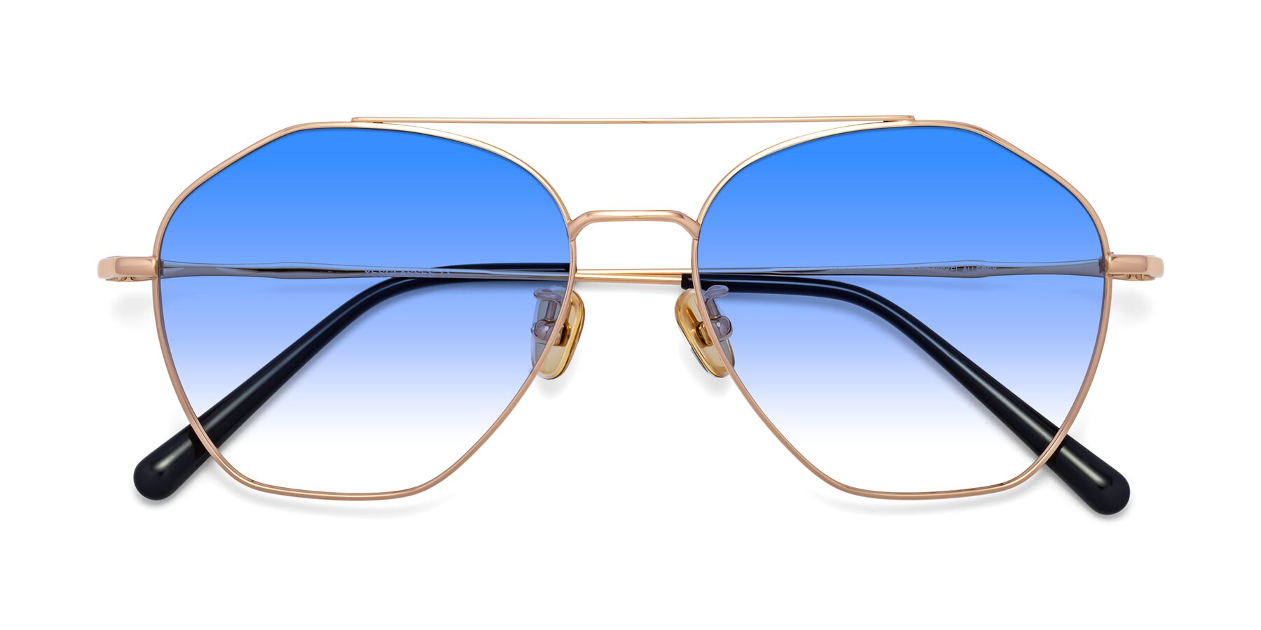 Folded Front of 90042 in Rose Gold with Blue Gradient Lenses