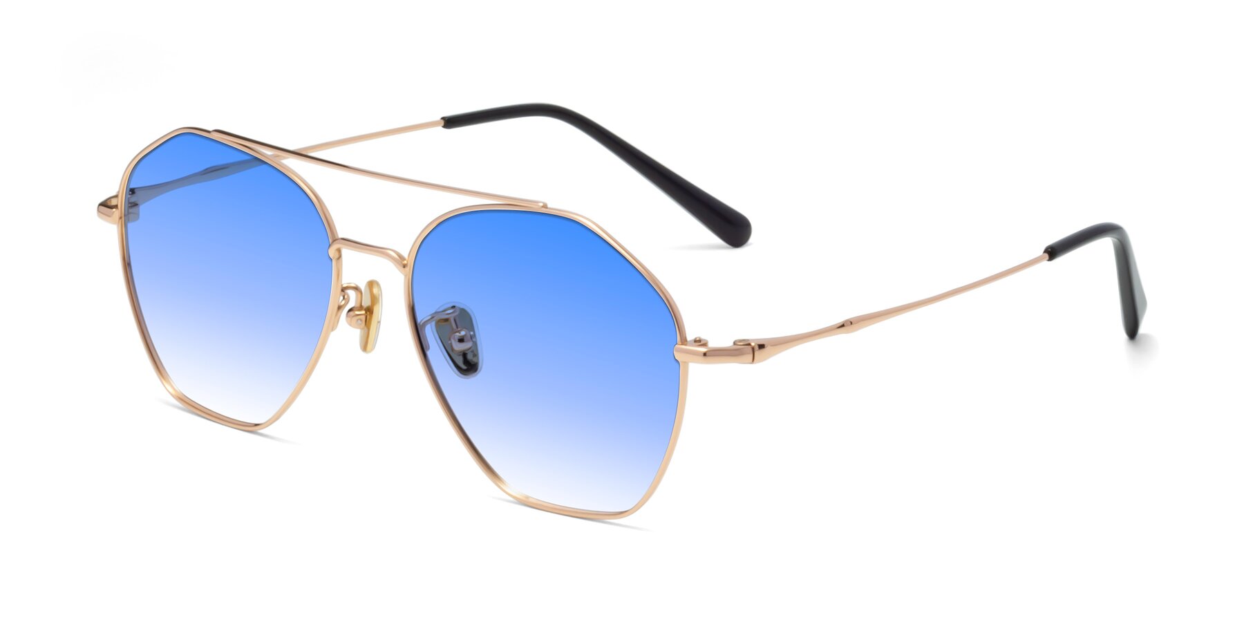 Angle of 90042 in Rose Gold with Blue Gradient Lenses