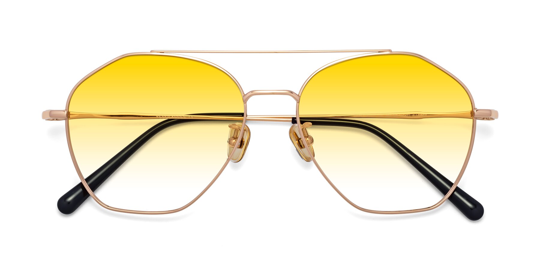 Folded Front of Linton in Rose Gold with Yellow Gradient Lenses