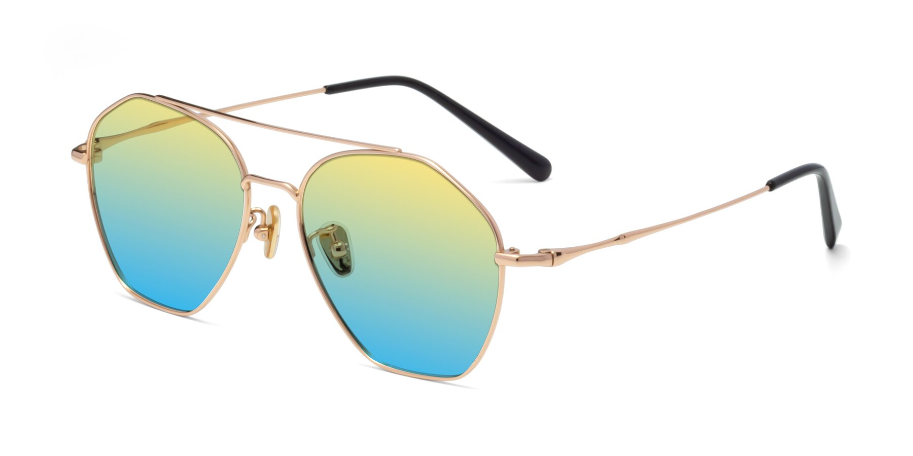 Angle of Linton in Rose Gold with Yellow / Blue Gradient Lenses