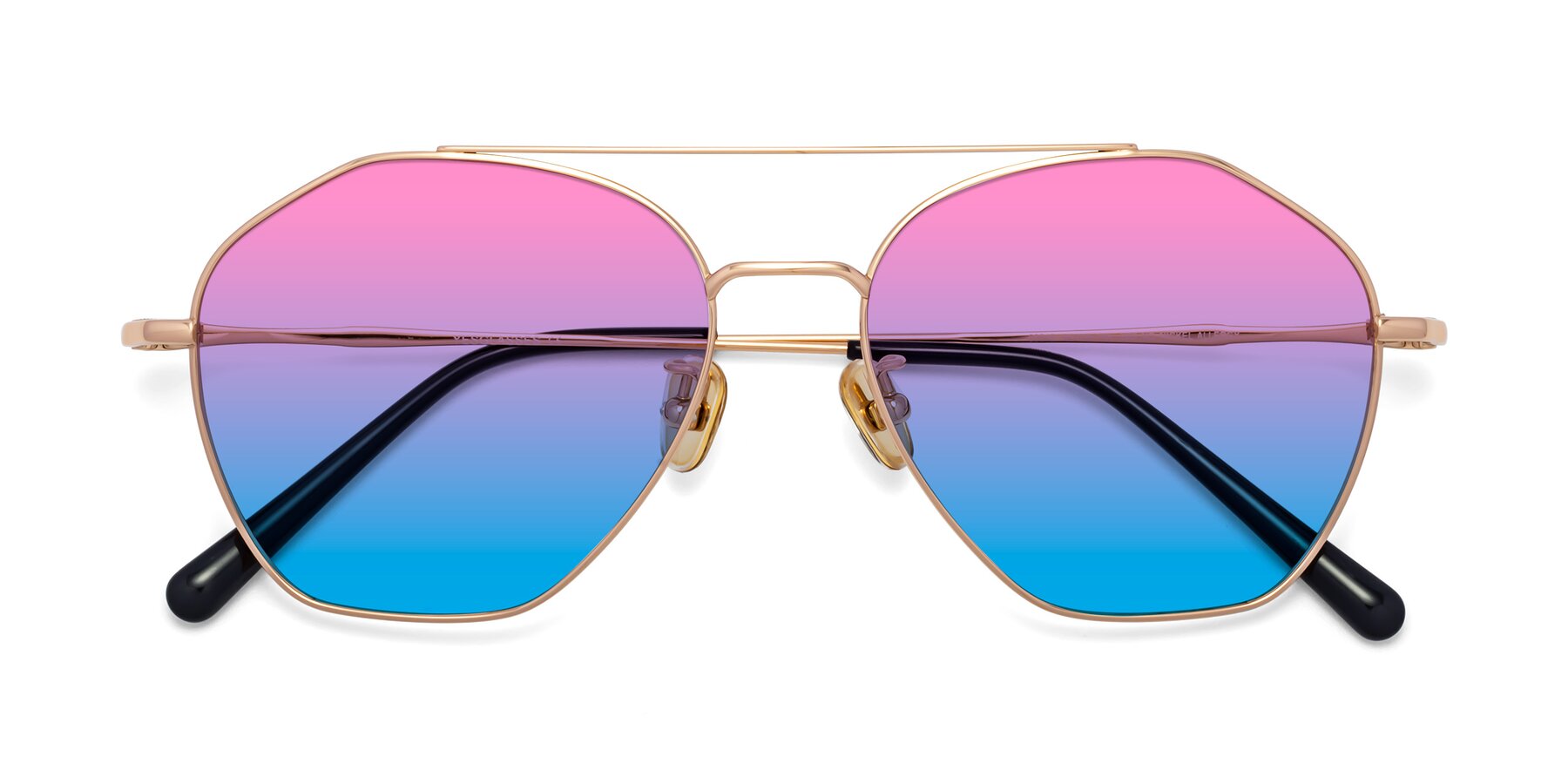 Folded Front of 90042 in Rose Gold with Pink / Blue Gradient Lenses