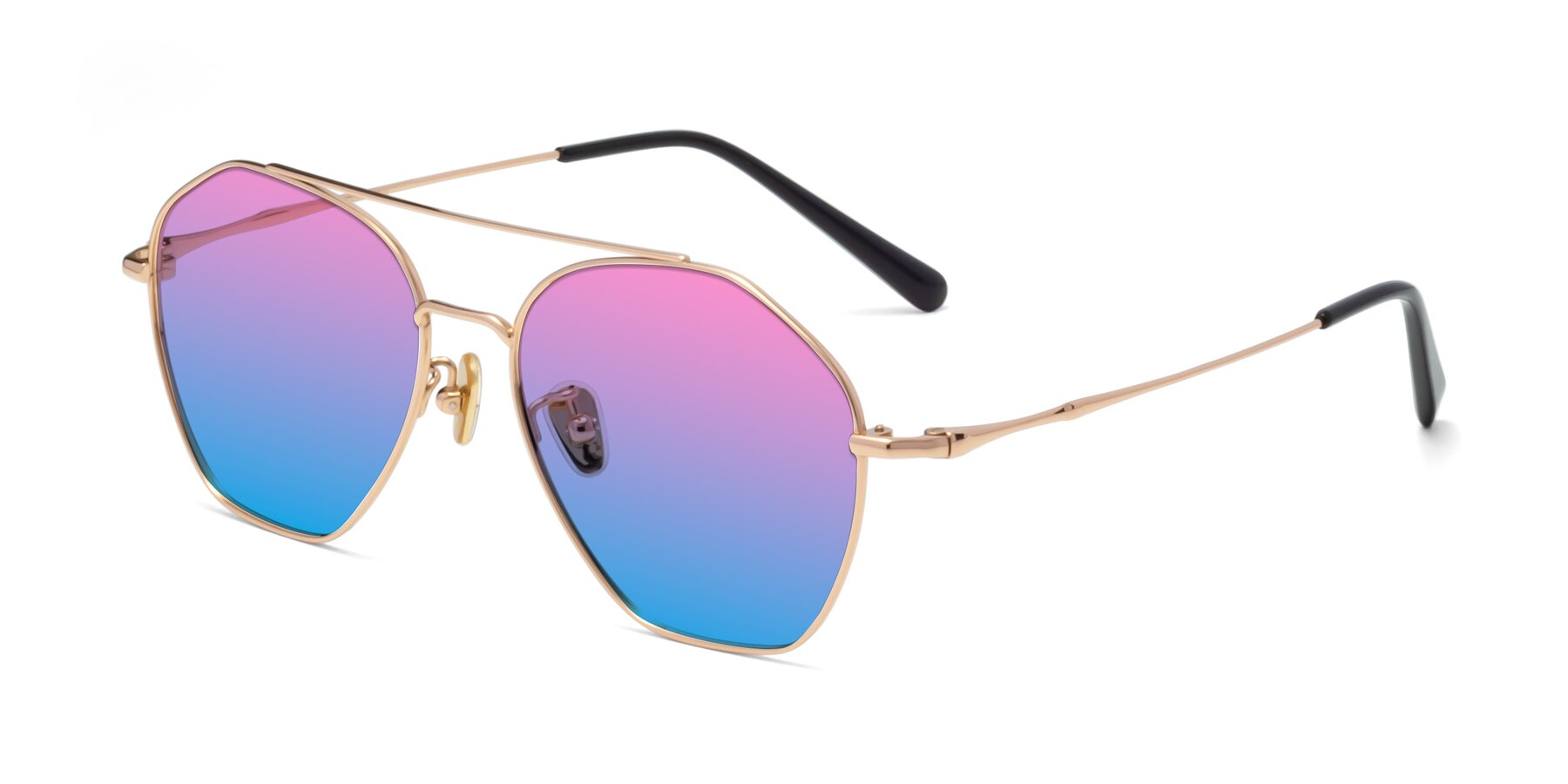 Angle of 90042 in Rose Gold with Pink / Blue Gradient Lenses