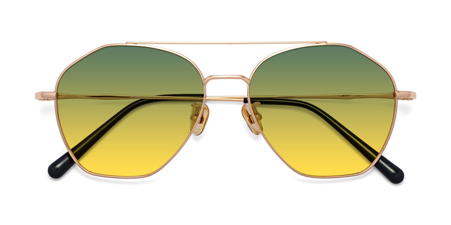 Folded Front of Linton in Rose Gold with Green / Yellow Gradient Lenses