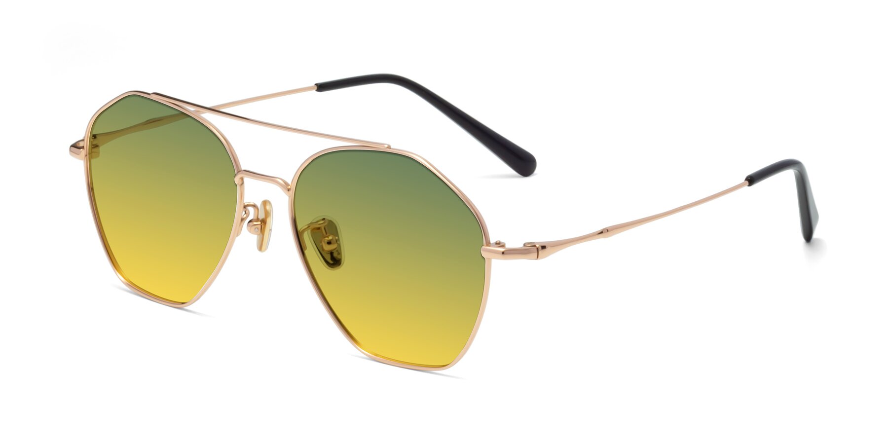 Angle of Linton in Rose Gold with Green / Yellow Gradient Lenses