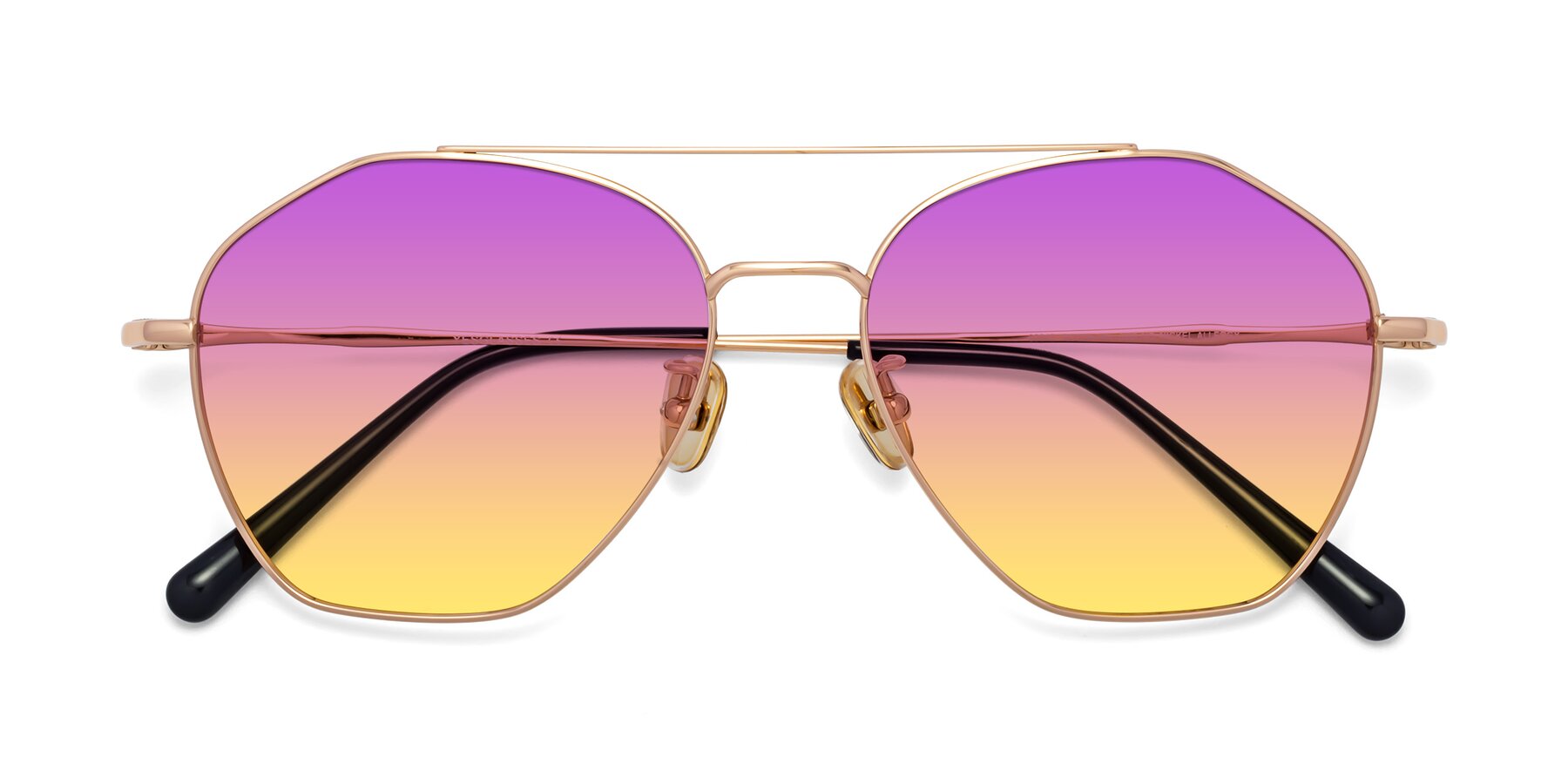 Folded Front of 90042 in Rose Gold with Purple / Yellow Gradient Lenses