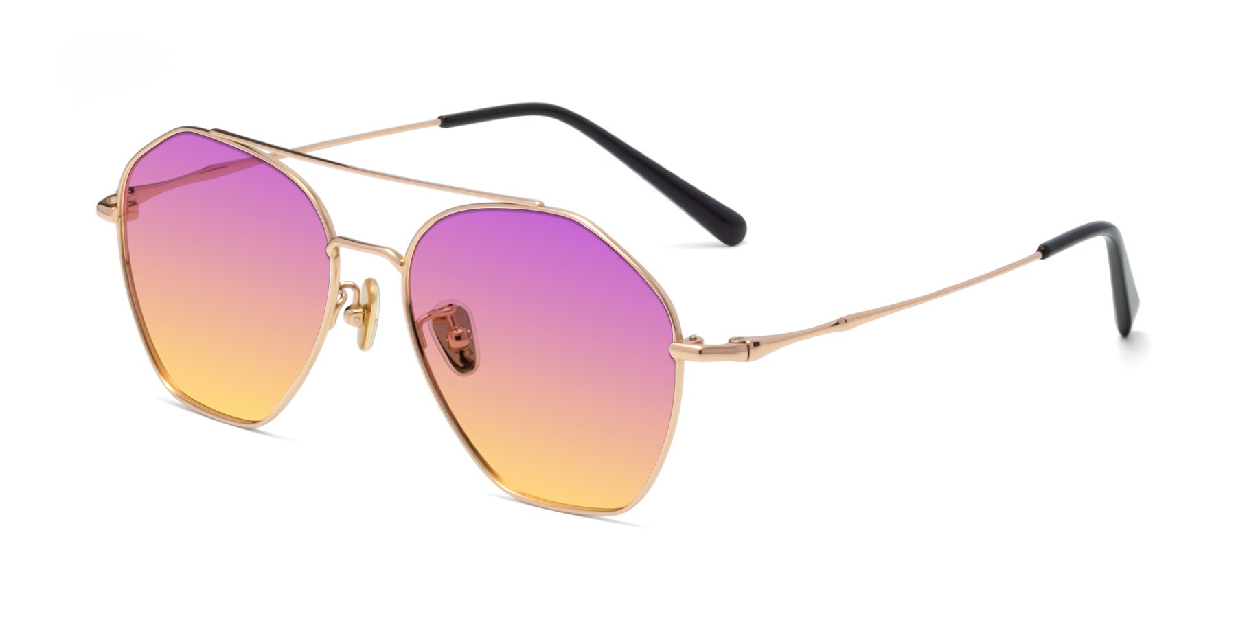 Angle of 90042 in Rose Gold with Purple / Yellow Gradient Lenses
