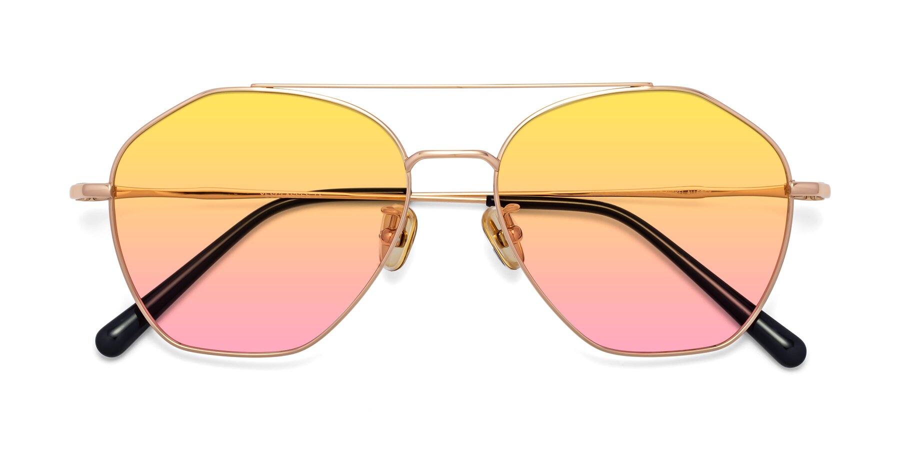 Folded Front of Linton in Rose Gold with Yellow / Pink Gradient Lenses