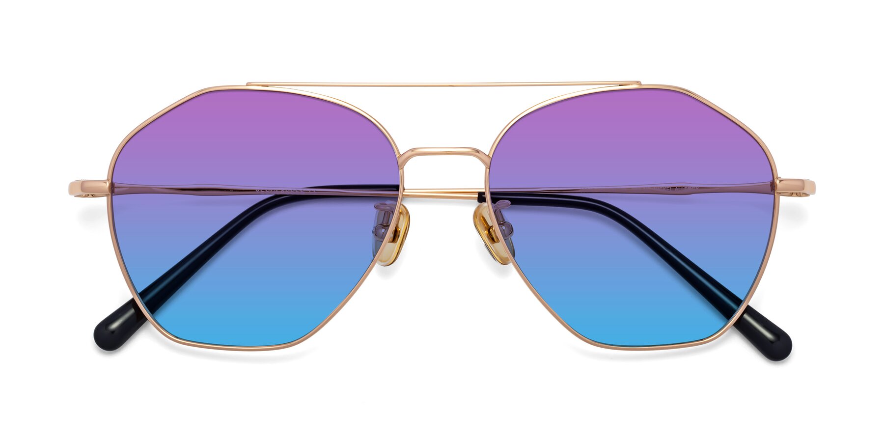 Folded Front of 90042 in Rose Gold with Purple / Blue Gradient Lenses