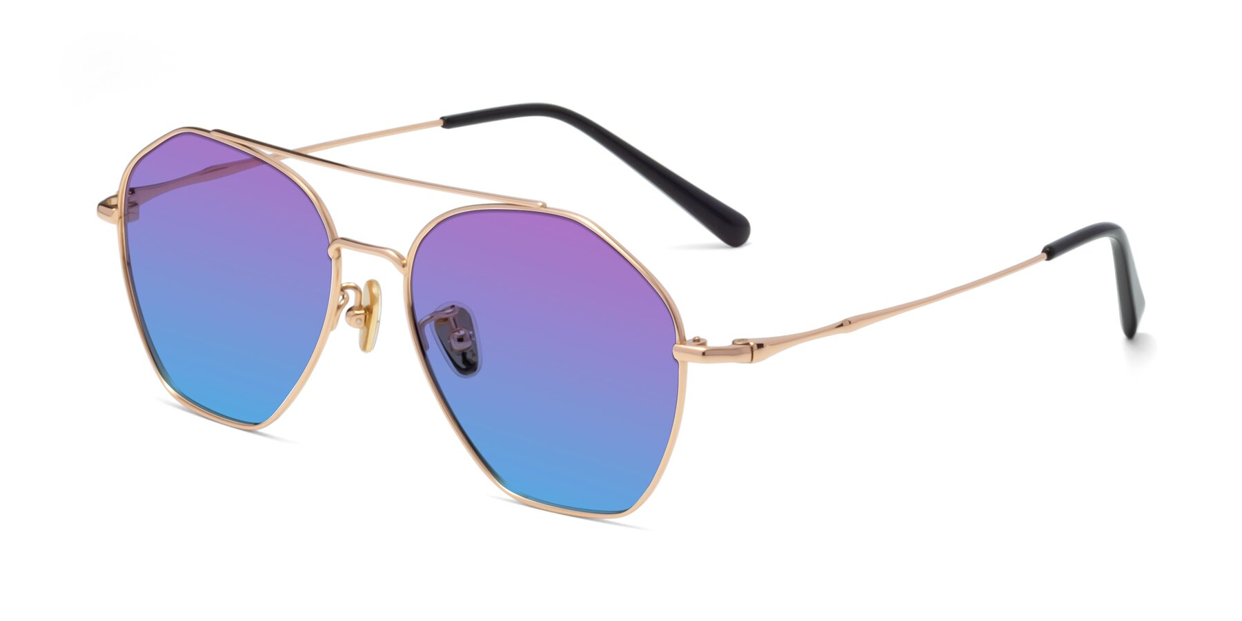 Angle of 90042 in Rose Gold with Purple / Blue Gradient Lenses