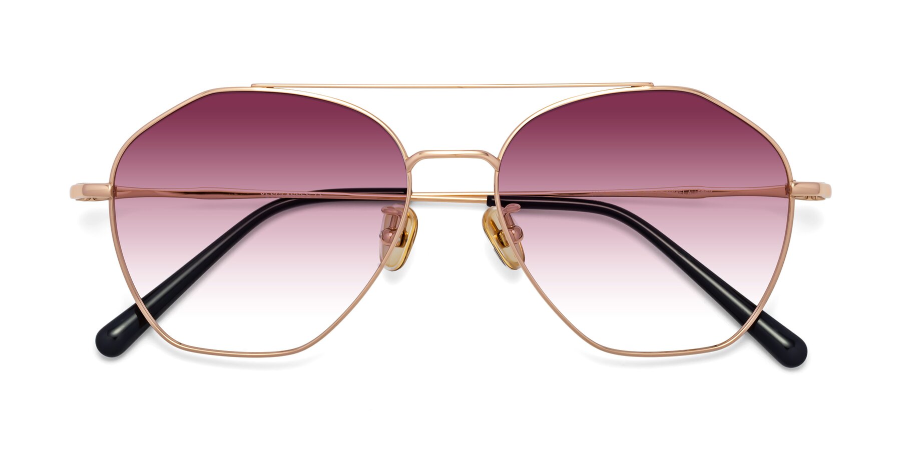 Folded Front of Linton in Rose Gold with Wine Gradient Lenses