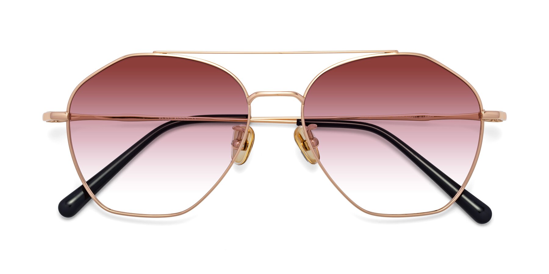 Folded Front of Linton in Rose Gold with Garnet Gradient Lenses