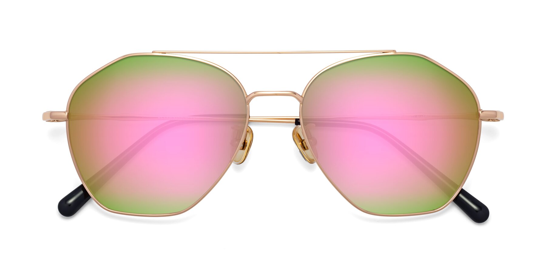 Folded Front of 90042 in Rose Gold with Pink Mirrored Lenses