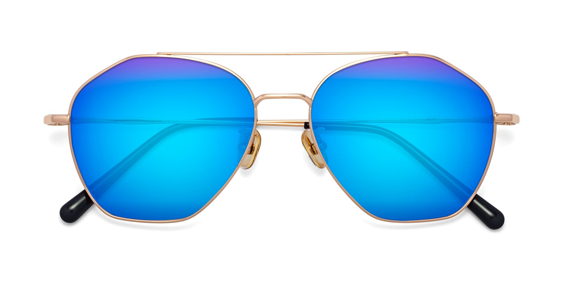 Folded Front of 90042 in Rose Gold with Blue Mirrored Lenses