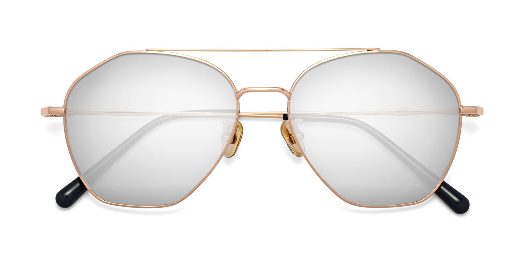 Folded Front of Linton in Rose Gold with Silver Mirrored Lenses