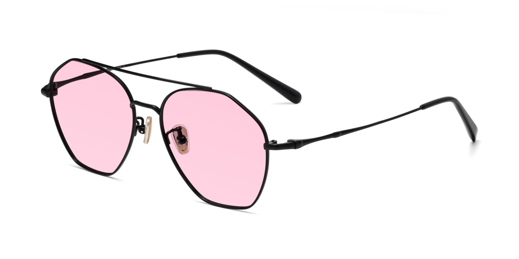 Angle of 90042 in Black with Light Pink Tinted Lenses