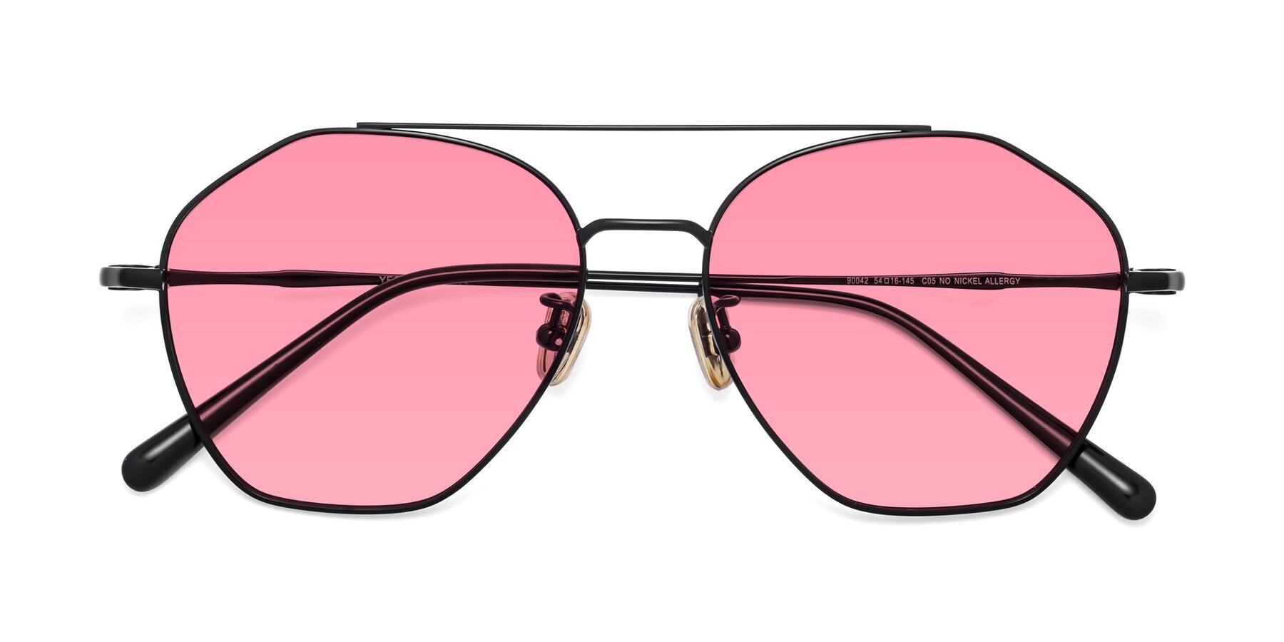 Folded Front of 90042 in Black with Medium Pink Tinted Lenses