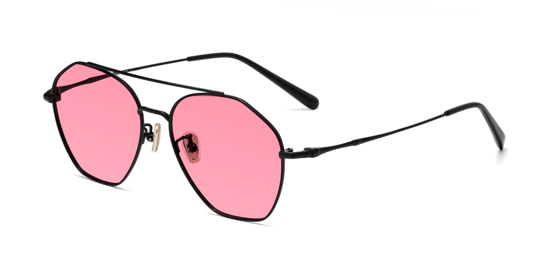 Angle of 90042 in Black with Medium Pink Tinted Lenses