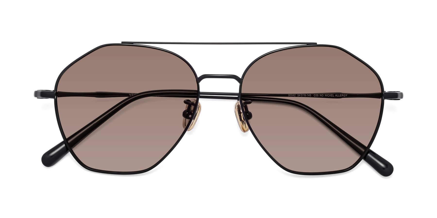 Folded Front of 90042 in Black with Medium Brown Tinted Lenses