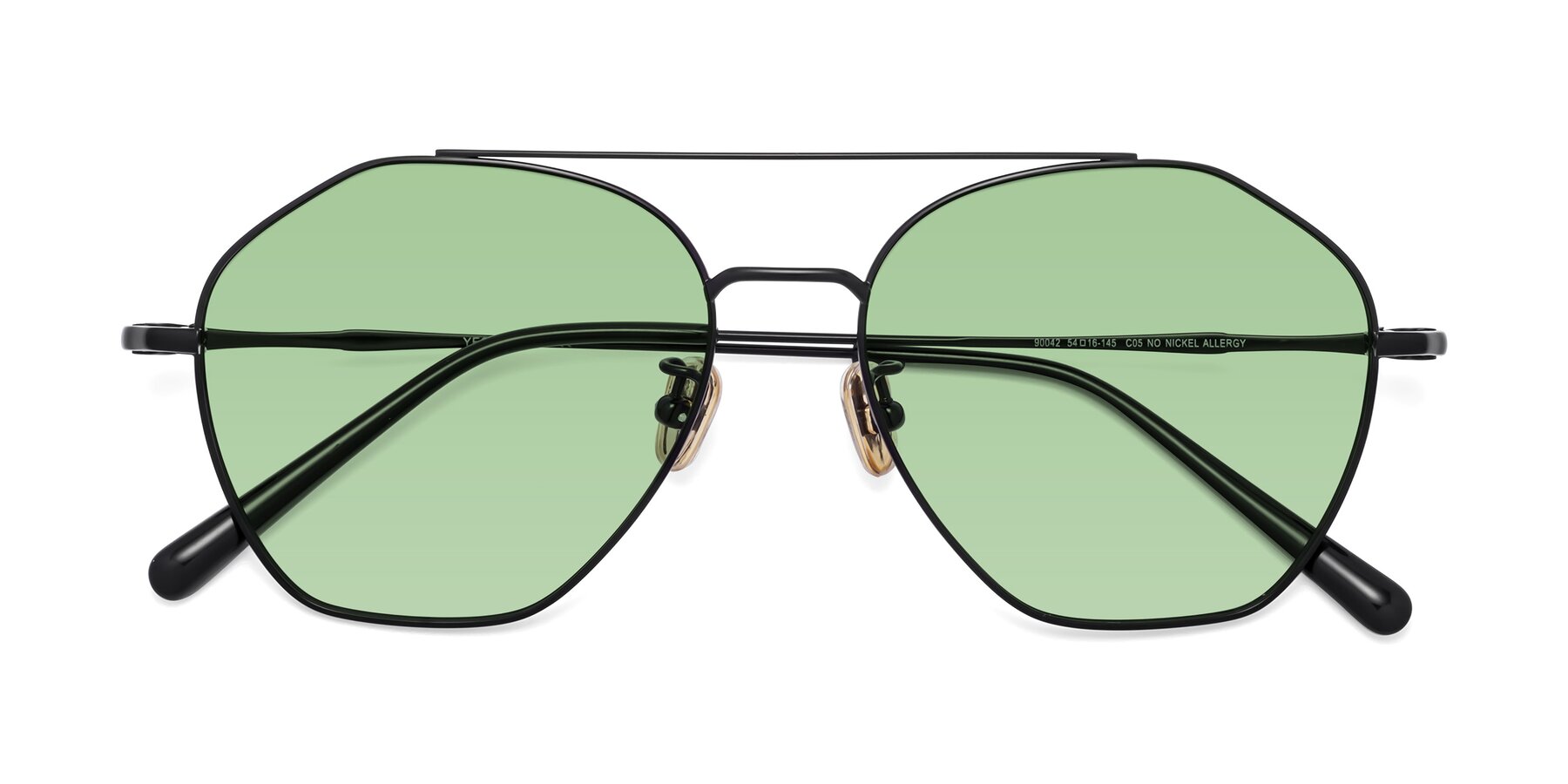Folded Front of 90042 in Black with Medium Green Tinted Lenses