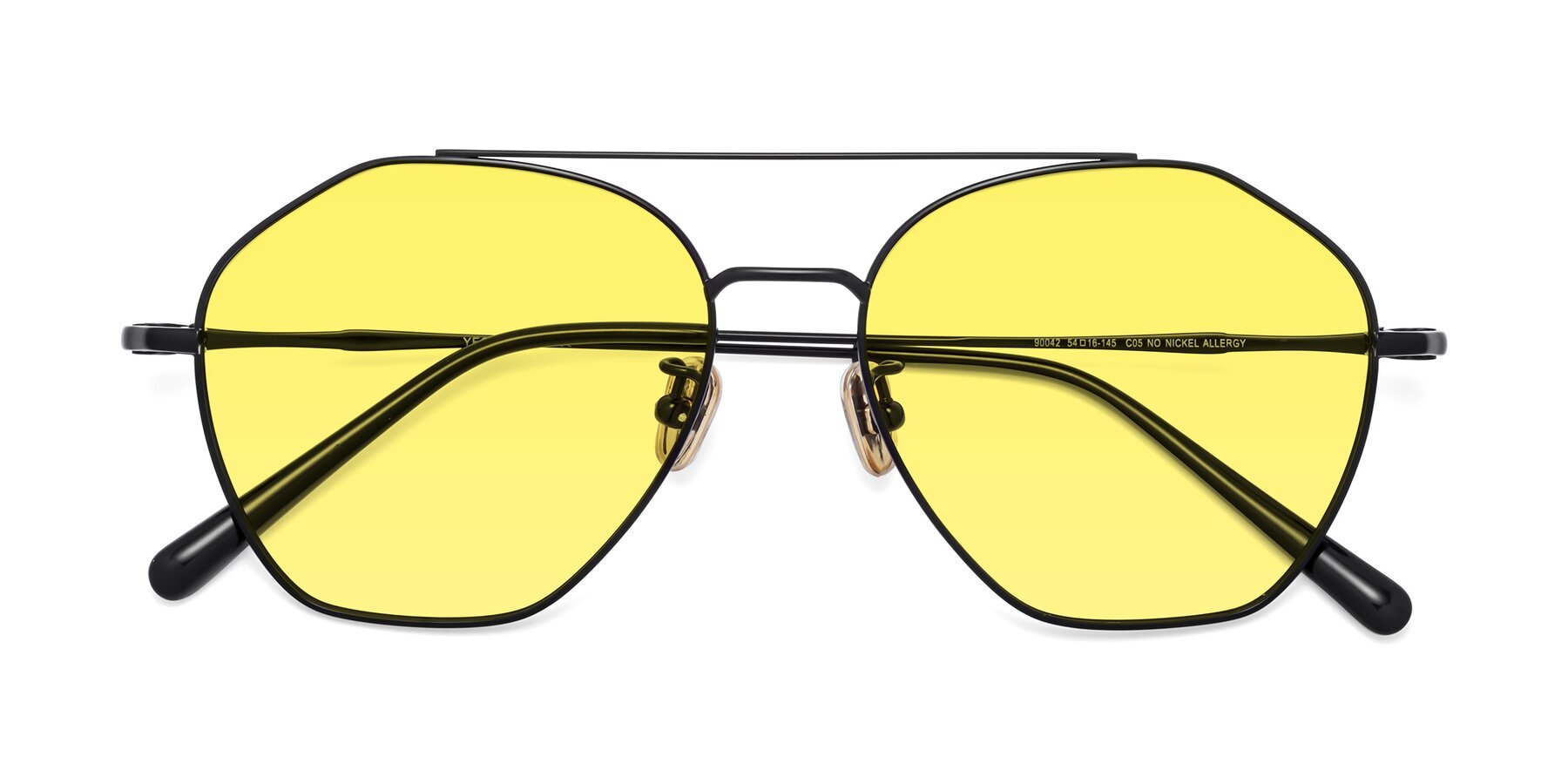 Folded Front of 90042 in Black with Medium Yellow Tinted Lenses